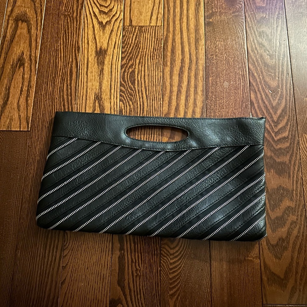 Black and silver Striped  leather Clutch